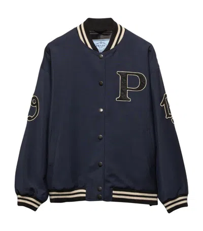 Prada Kid Mohair Bomber Jacket With Patches In Navy