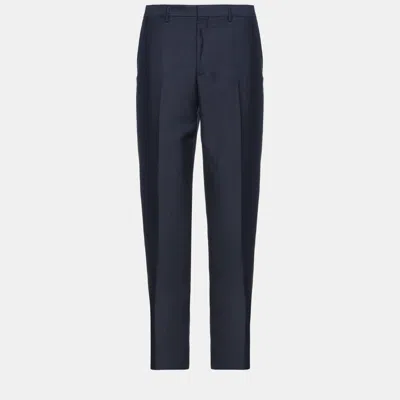 Pre-owned Prada Mohair Wool Pants 50 In Navy Blue