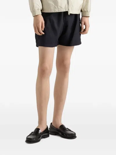 Prada Dark Blue Mohair Virgin Wool Shorts In Black