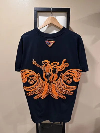 Pre-owned Prada Monkey Embroidered Black/orange T-shirt