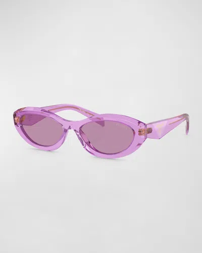 Prada Monochrome Acetate & Plastic Oval Sunglasses In Purple