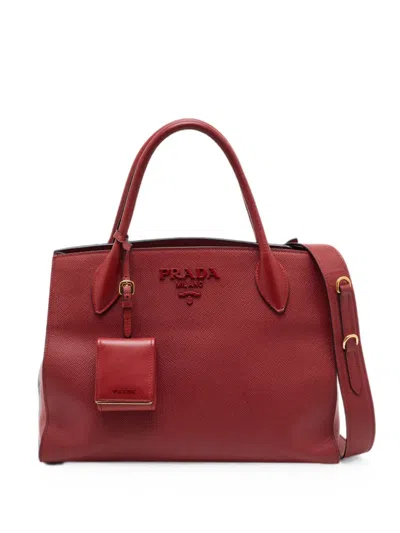 Pre-owned Prada Monochrome Leather Tote Bag In Red