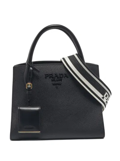 Pre-owned Prada Monochrome Leather Tote In Black