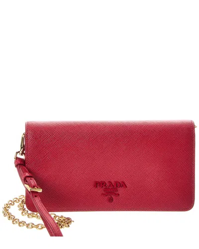Prada Monochrome Logo Mini Leather Crossbody In Red