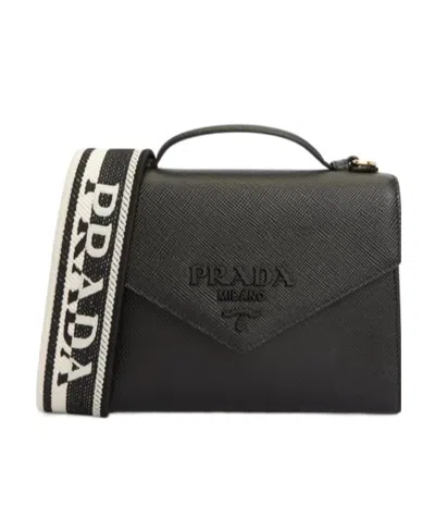 Prada Monochrome Logo Shoulder Bag In Black