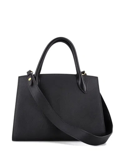 Pre-owned Prada Monochrome Saffiano With City Calf Medium Tote Bag In Black