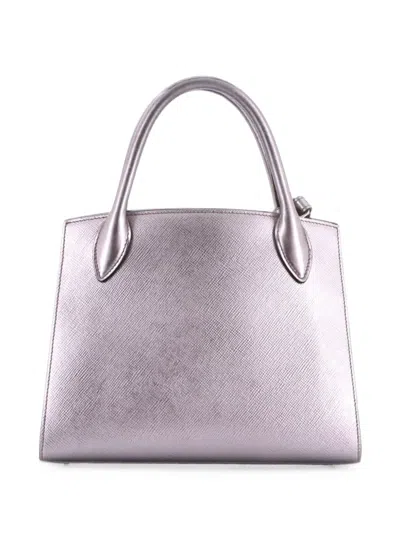 Pre-owned Prada Monochrome Saffiano With City Calf Small Tote Bag In 银色