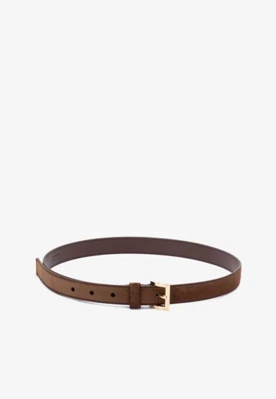 Prada Monogram Saffiano Leather Belt In Brown