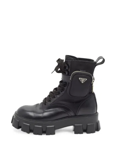 Pre-owned Prada Monolith Ankle Boots In Black