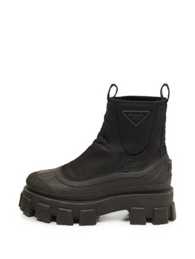 Pre-owned Prada Monolith Ankle Boots In Black