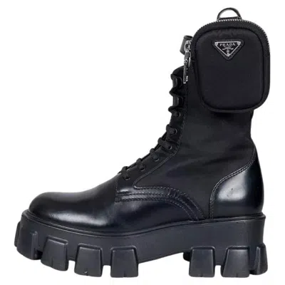 Pre-owned Prada Monolith Black Leather Boots - Eu 38