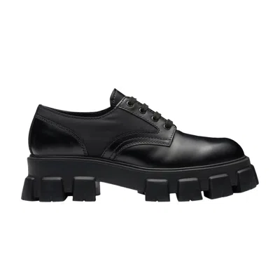 Pre-owned Prada Monolith Brushed Leather And Nylon Lace Up 'black'