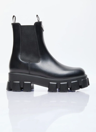 Prada Monolith Brushed Leather Boots In Black