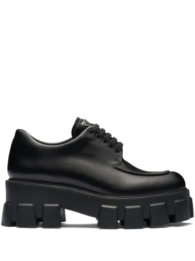 PRADA MONOLITH BRUSHED LEATHER LACE-UP SHOES