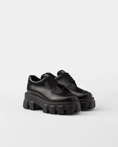 PRADA MONOLITH BRUSHED LEATHER LACE-UP SHOES
