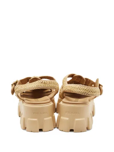Pre-owned Prada Monolith Caged Sandals In Neutrals