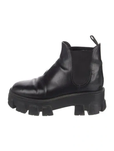 Pre-owned Prada Monolith Chelsea Leather Chelsea Boots In Black
