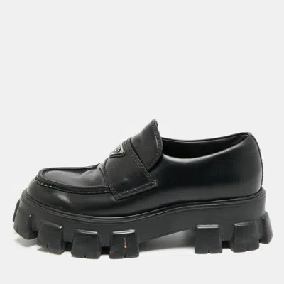 Pre-owned Prada Monolith Chunky Size 42 Black Leather Loafers