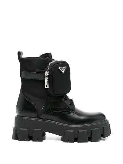 Pre-owned Prada Monolith Combat Boots In Black