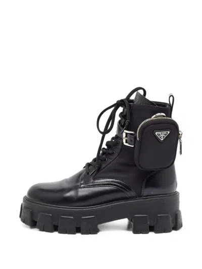 Pre-owned Prada Monolith Combat Boots In Black