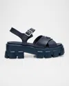 Prada Monolith Crisscross Ankle-strap Chunky Sandals In Blue