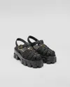 Prada Womens Black Monolith Logo-plaque Chunky-sole Caged Crochet Sandals In Black