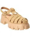 Prada Monolith Raffia Fisherman Sandals In Brown