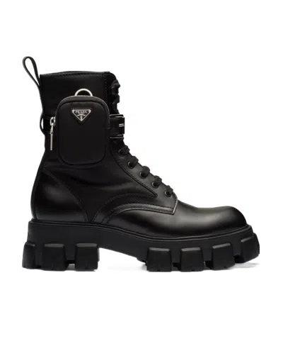 PRADA PRADA PANELLED POUCH-ATTACHED COMBAT BOOTS