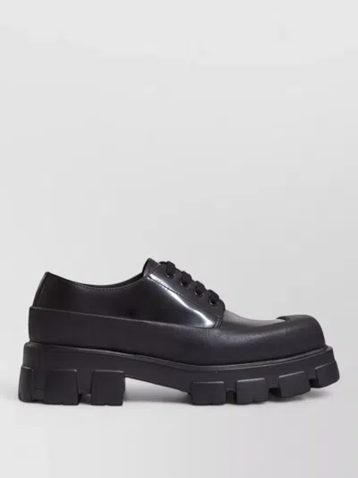 Prada Monolith Lace Up Leather Shoes Chunky Sole In Black