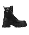 Prada Monolith Leather And Re-nylon Boots With Pouch In Black