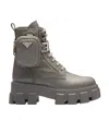 Prada Monolith Leather And Re-nylon Boots With Pouch In Marble Gray