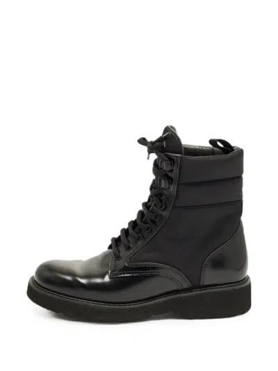 Pre-owned Prada Monolith Lace-up Ankle Boots In Black
