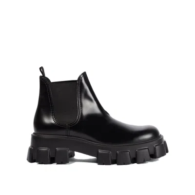 PRADA PRADA MONOLITH LEATHER ANKLE BOOTS