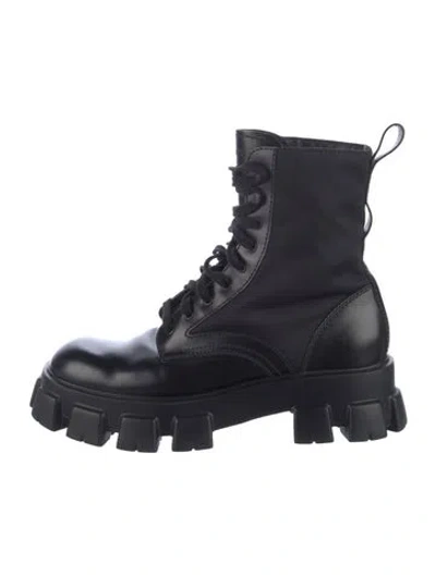 Pre-owned Prada Monolith Leather Combat Boots In Black