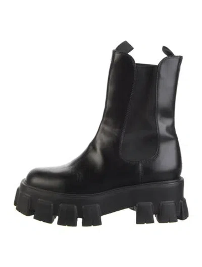 Pre-owned Prada Monolith Leather Combat Boots In Black