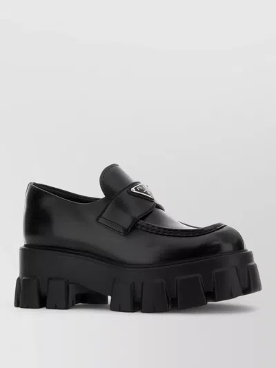 Prada Monolith Leather Lace Up Platform Loafers In Black