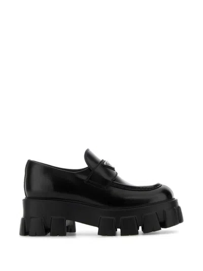 Prada Monolith Leather Loafers In Black