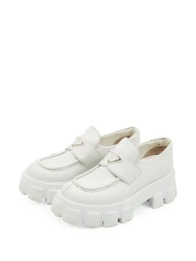 Pre-owned Prada Monolith Leather Loafers In White