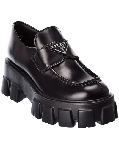 Prada Monolith Leather Platform Loafer In Black