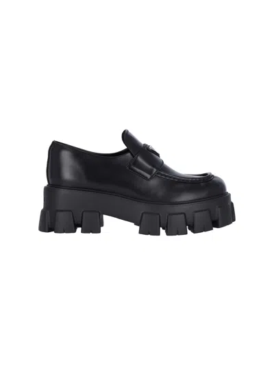 Prada Monolith Leather Loafers In Black  