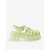 PRADA PRADA WOMENS GREEN MONOLITH LOGO-PLAQUE CHUNKY-SOLE CAGED RUBBER SANDALS