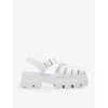 Prada Womens White Monolith Logo-plaque Chunky-sole Caged Rubber Sandals