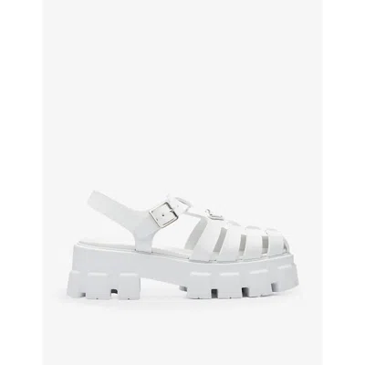 PRADA WOMENS WHITE MONOLITH LOGO-PLAQUE CHUNKY-SOLE CAGED RUBBER SANDALS EUR 41 / 8 UK