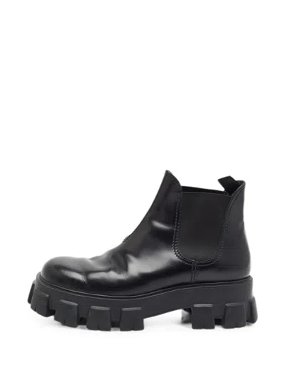Pre-owned Prada Monolith Lug-sole Chelsea Boots In Black