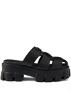 Prada Monolith Platform Fisherman Sandals In Black