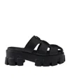 Prada Monolith Platform Fisherman Sandals In Black