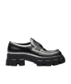 Prada Tread Sole Triangular Logo Plaque Leather Penny Loafers In Black