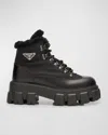 Prada Monolith Nylon Shearling Hiker Boots In Nero