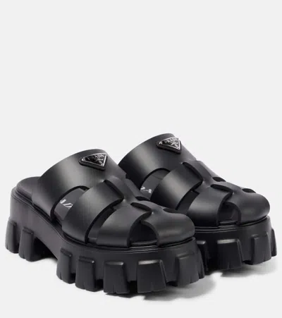 Prada Monolith Platform Fisherman Sandals In Black