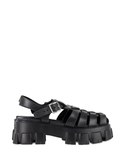 Pre-owned Prada Monolith Platform Sandals In Black